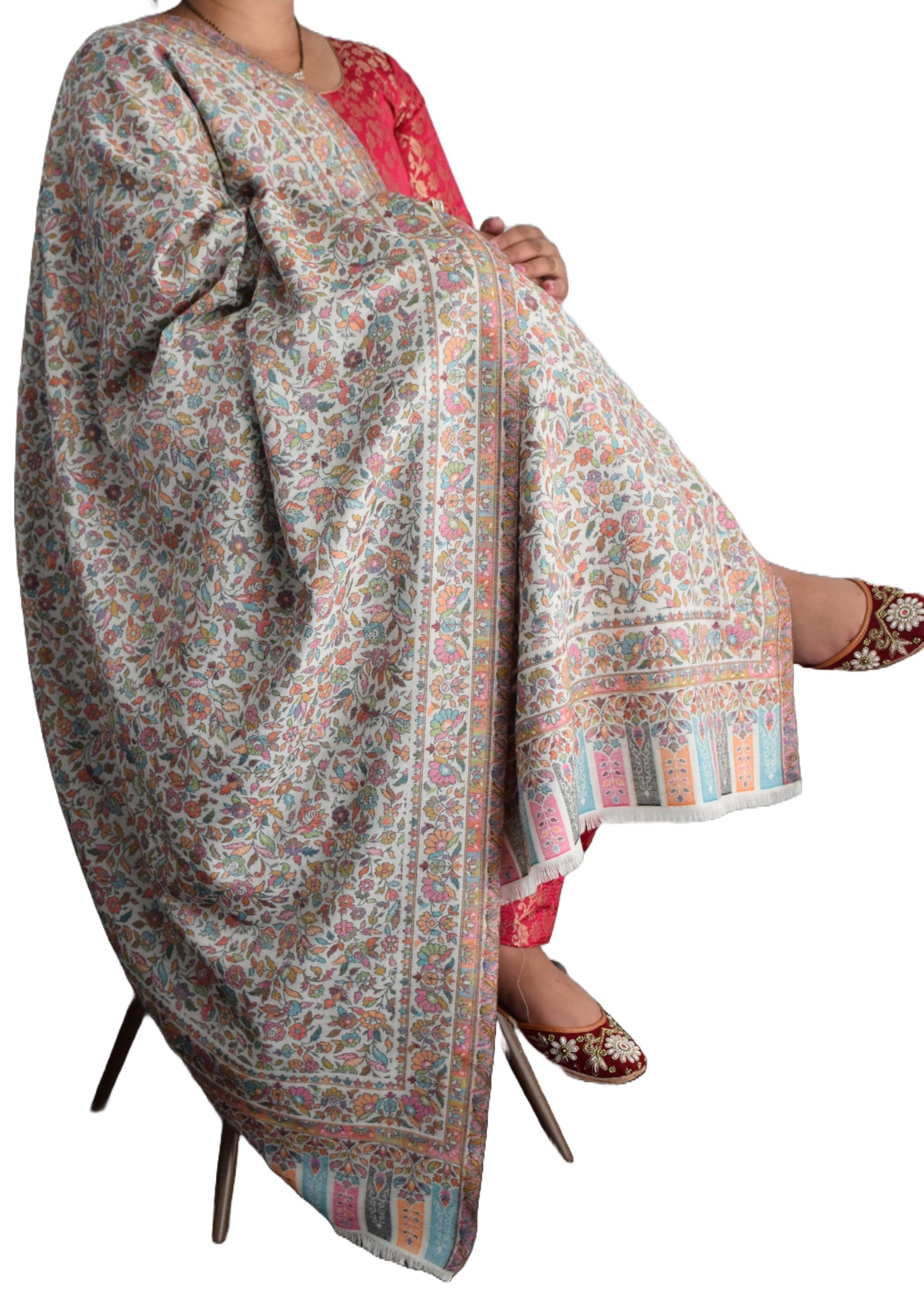 Pashmina Shawl Off-White Base Flower
