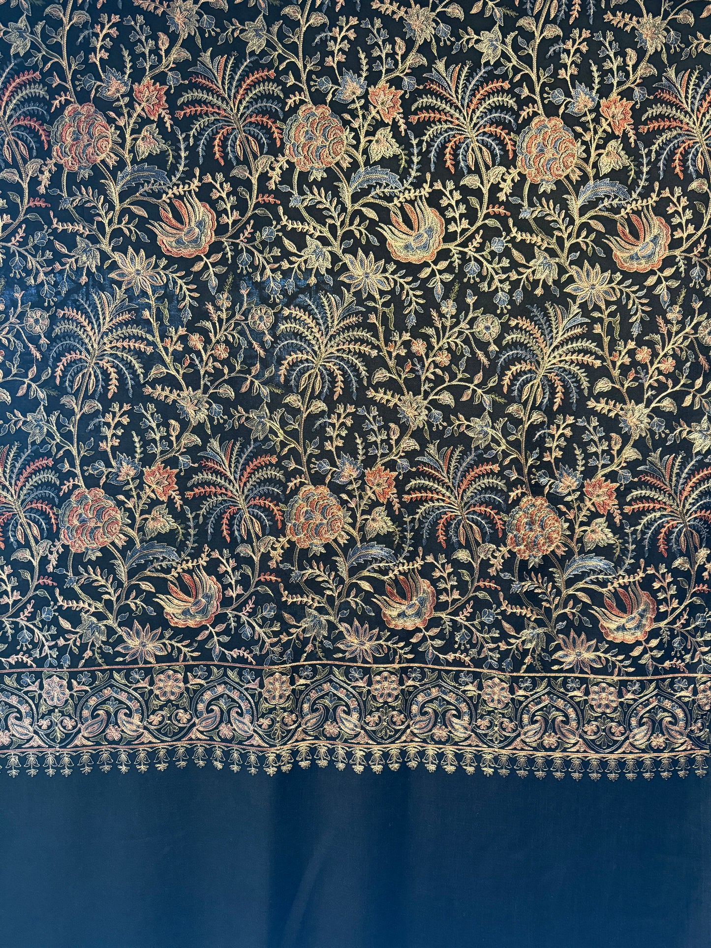 Reversible Pure Pashmina Shawl – Black Base with Full Silk Thread Embroidery
