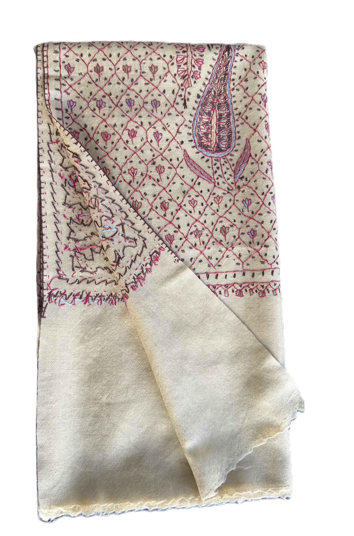pashmina shawl, kashmiri shawl, sozni embroidery, beige shawl, embroidered shawl, handmade shawl, luxury shawl, soft wool shawl, lightweight shawl, designer shawl, womens shawl, premium shawl nz, nzshawls, gift shawl, elegant shawl, traditional shawl, grid pattern shawl