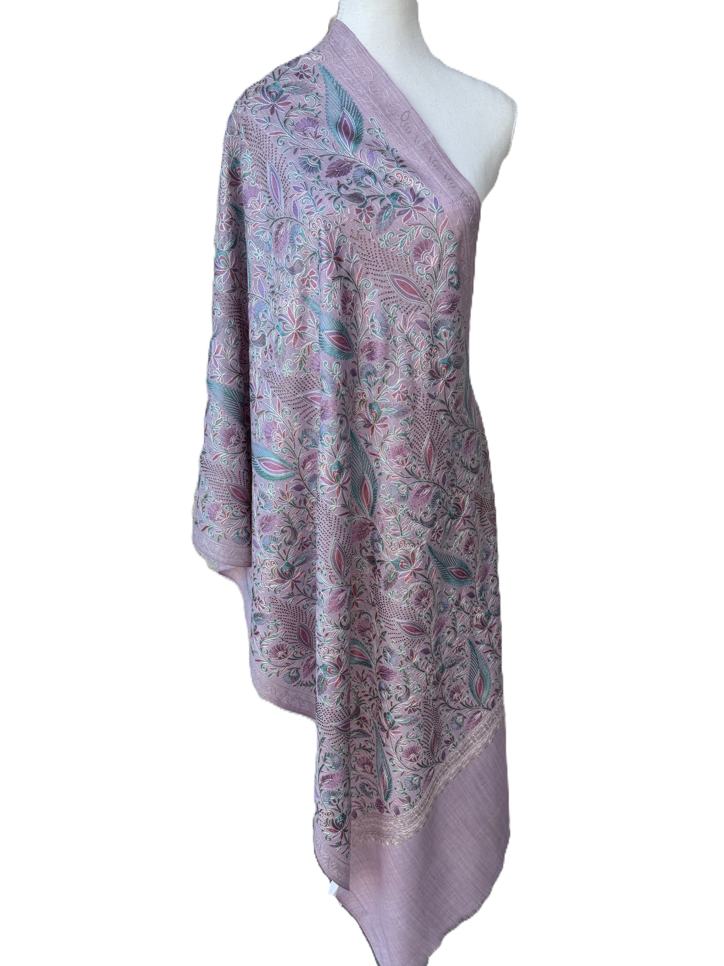 floral pashmina stole made in Kashmir,authentic Kashmiri stole NZ,luxury wool stole NZ,Women’s pashmina scarf