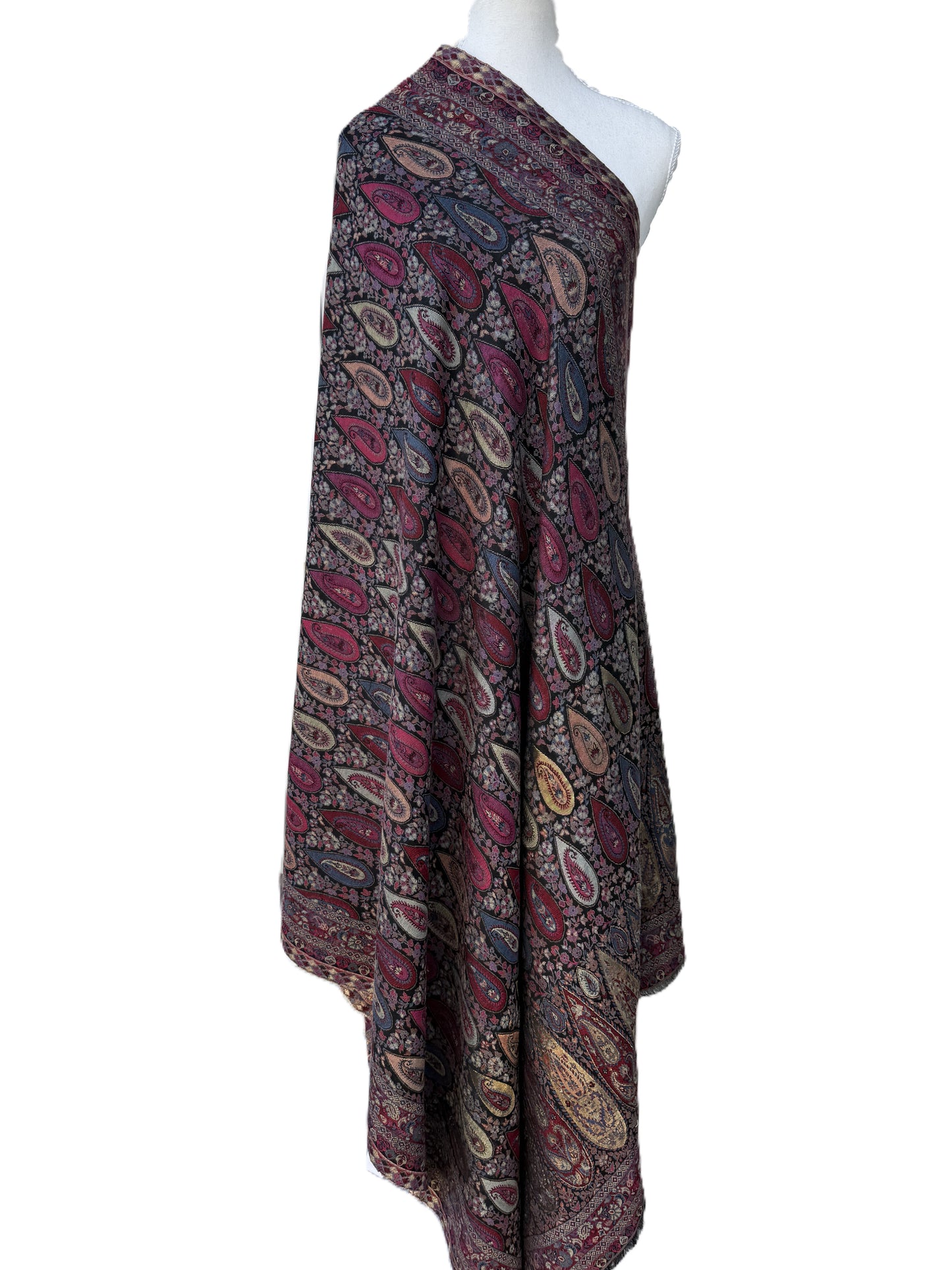 Women’s Kani Pashmina Shawl – Black Base with Multicolour Paisley, winter shawls NZ,pashmina scarf NZ,pashmina shawl NZ,buy pashmina stole New Zealand,authentic pashmina shawls online,pure pashmina scarves NZ,Kashmir shawls NZ,pashmina wool wrap NZ