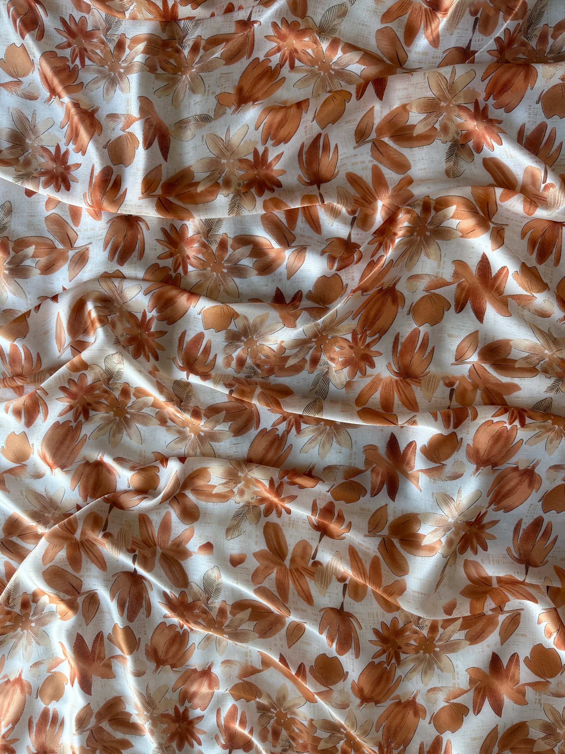 Silk Blend Scarf – Ivory with Rust Floral Print, scarf nz, women scarf, women scarves