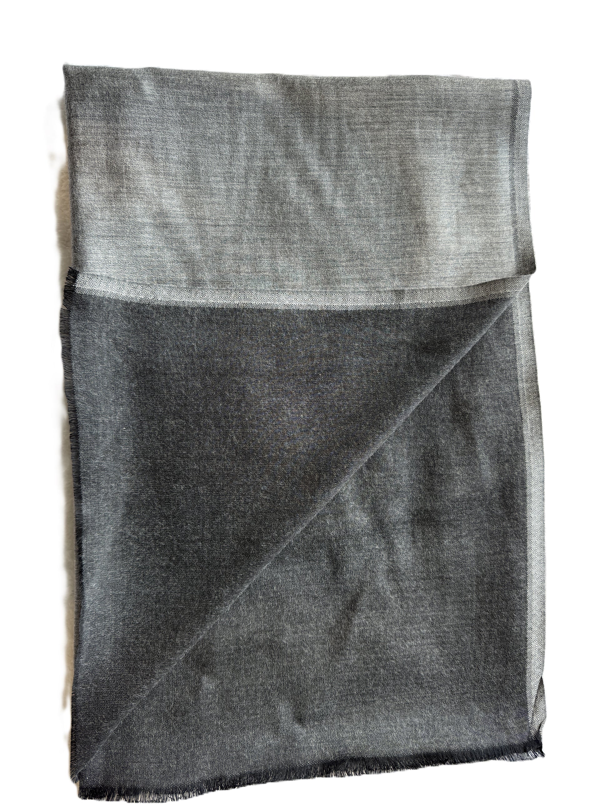 Two-tone grey and black scarf in soft pashmina blend, reversible design, scaves in nz, pashmina nz ,Women’s scarf, scarves nz, scarfs nz, men  scarves, men scarf nz