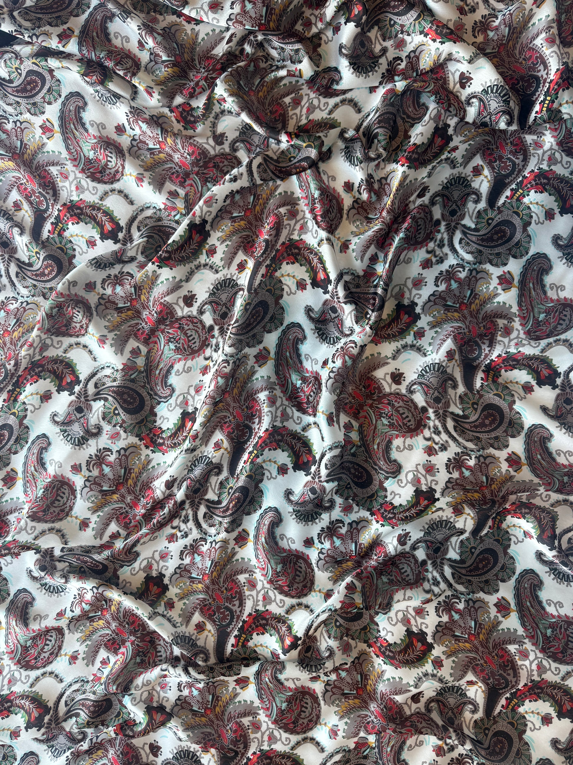 Silk-blend scarf with multicolor paisley pattern on ivory background