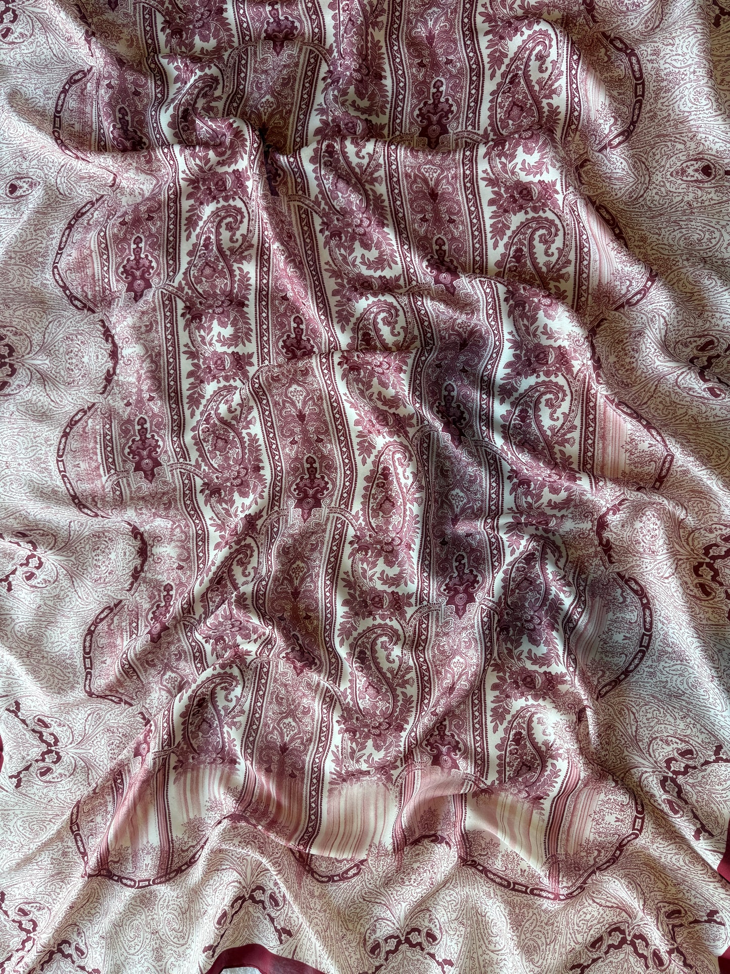 Silk Scarf - Ivory Base with Vintage Maroon Floral Design, nzshawls, scaves in nz, pashmina nz ,Women’s scarf, scarves nz, scarfs nz