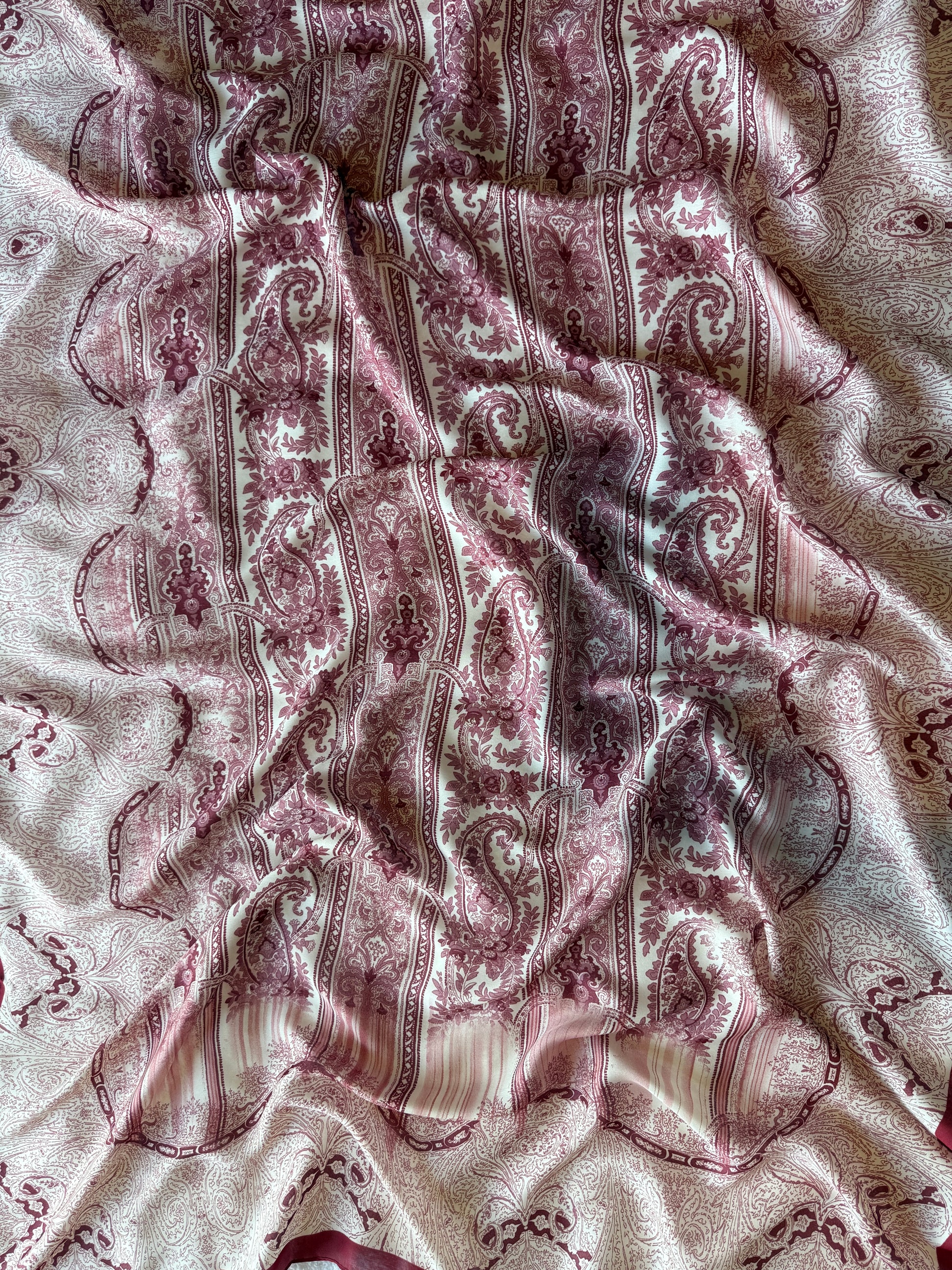 Silk Scarf - Ivory Base with Vintage Maroon Floral Design, nzshawls, scaves in nz, pashmina nz ,Women’s scarf, scarves nz, scarfs nz