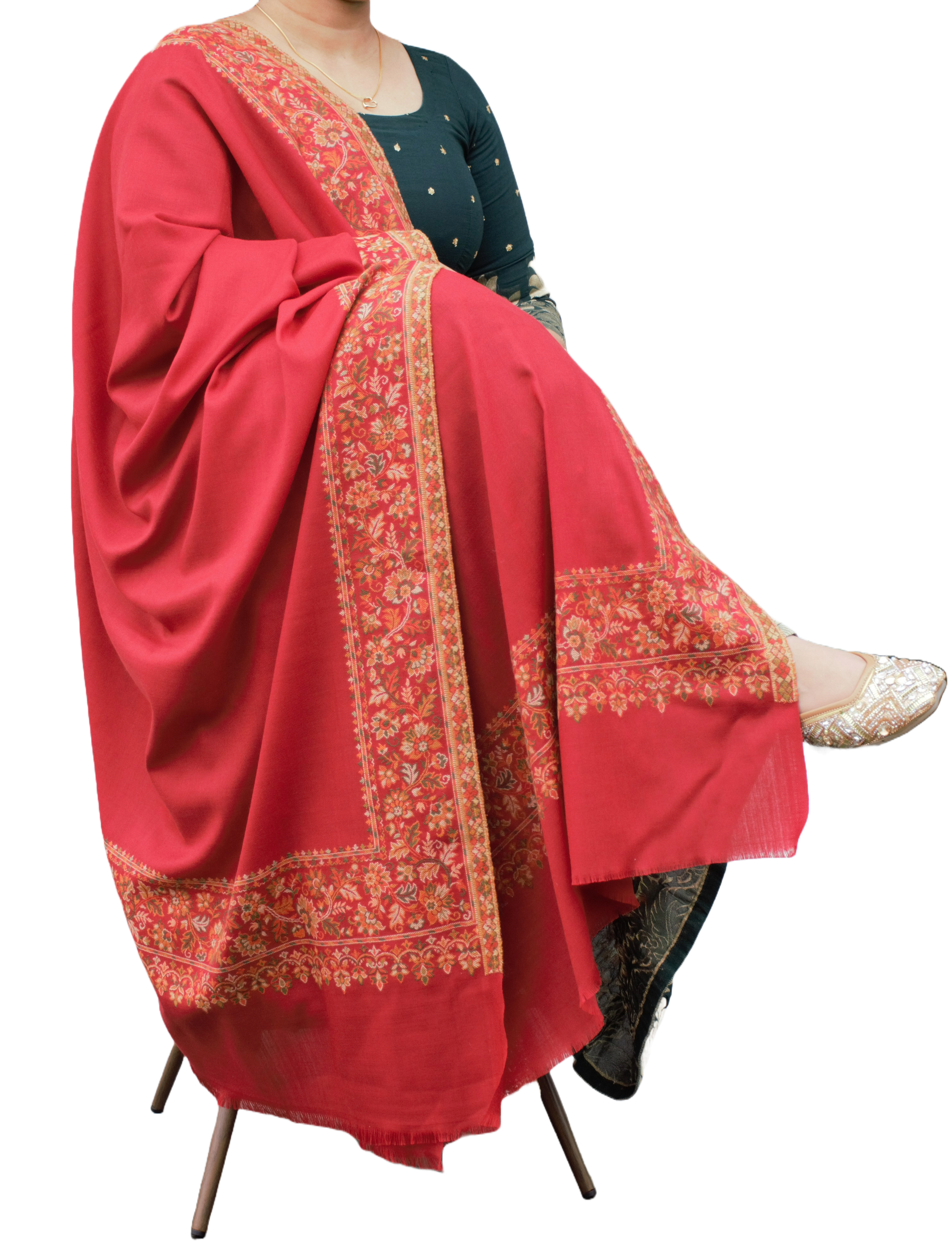 Red Border Embroided Shawl, Buy Pashmina shawls in nz, Pure Pashimna 