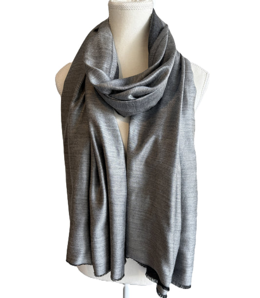 Two-tone grey and black scarf in soft pashmina blend, reversible design, scaves in nz, pashmina nz ,Women’s scarf, scarves nz, scarfs nz, men  scarves, men scarf nz