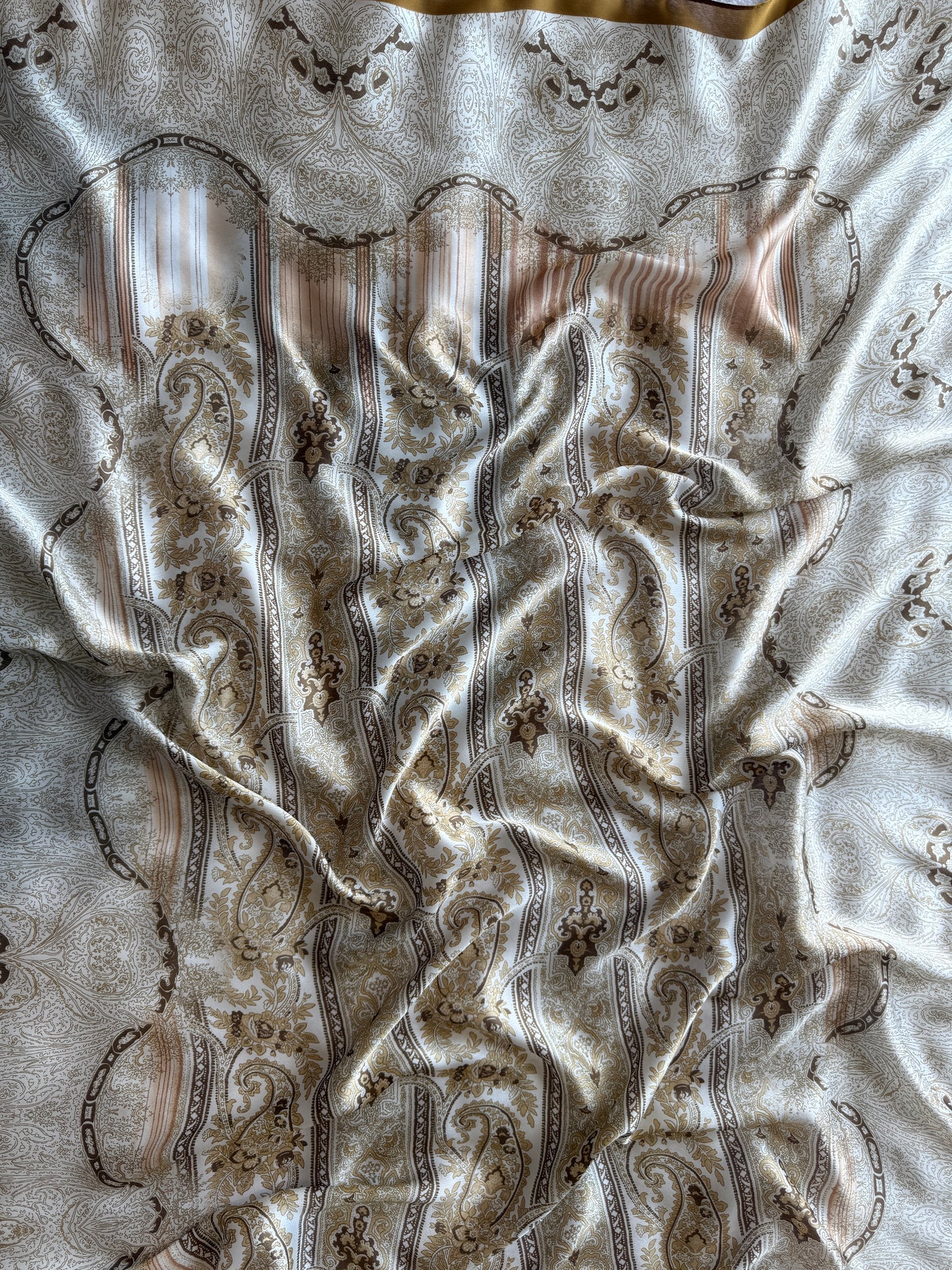 Silk blend scarf with taupe and brown floral design on ivory base, draped elegantly, Silk scarf, nzshawls, scaves in nz, pashmina nz, nzshawls, scaves in nz, pashmina nz ,Women’s scarf, scarves nz, scarfs nz