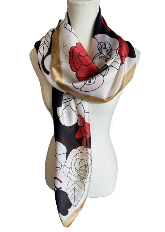 red rose silk scarf, floral print scarf NZ, silk blend scarf New Zealand, women's fashion scarf winter, nzshawls, scaves in nz, pashmina nz