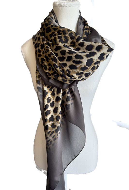 Women’s pashmina scarf,Silk scarf, silk leopard print scarf NZ, silk blend fashion scarf, leopard scarf for layering, women's scarf New Zealand