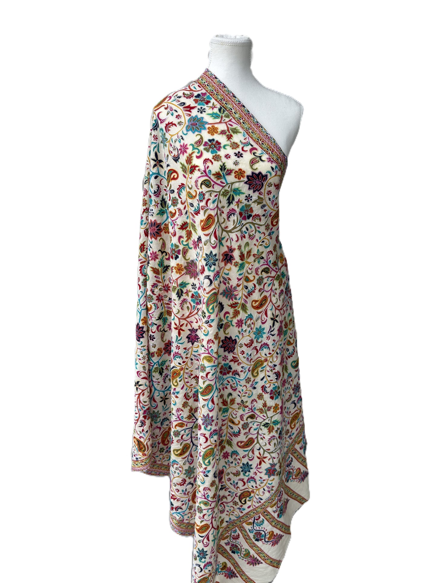 Multicolour floral pashmina shawl on ivory base