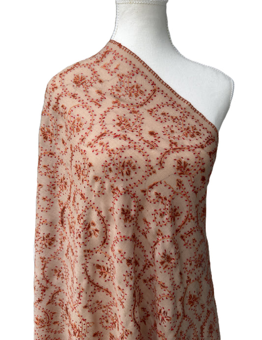 Natural wool pashmina shawl detailed floral embroidery NZ