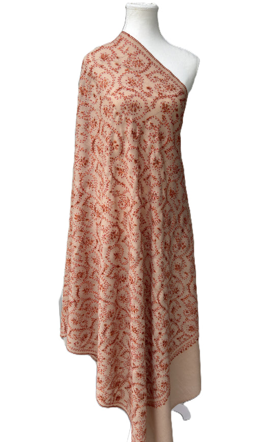 Natural pashmina colour shawl with red full embroidery Kashmiri luxury handmade wrap NZ